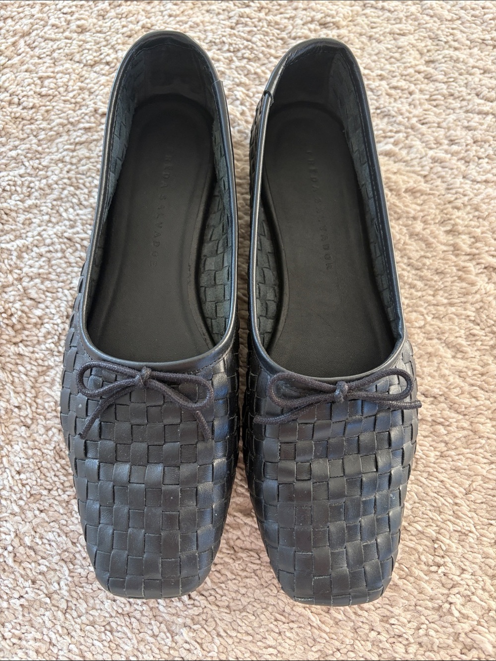 Freda Salvador Black Woven Square-Toe Ballet Flats